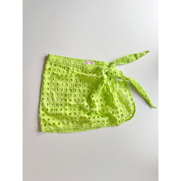 SOLID & STRIPED Neon Lime Green Cotton Eyelet Mini Wrap Pareo, Size XS/S - Picture 3 of 10